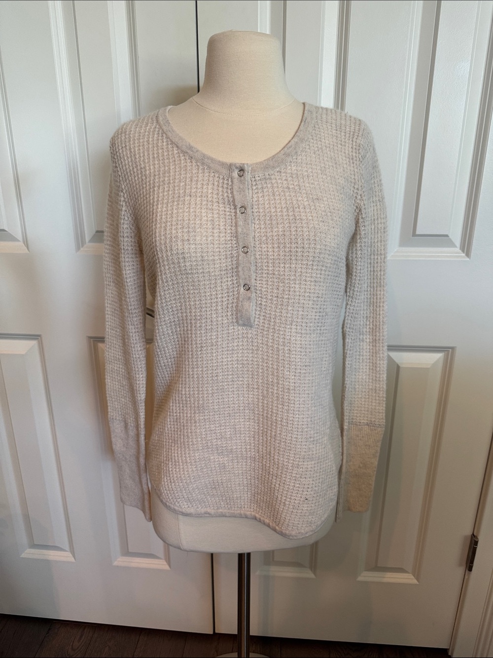 Aqua Cream Waffle-Knit Henley Sweater